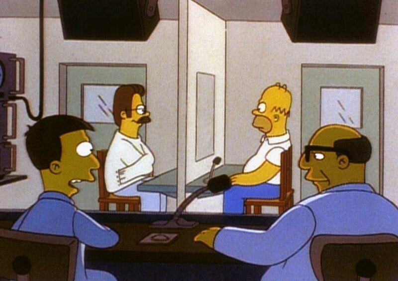 Flanders (li.) ist nach seinem ersten Wutausbruch freiwillig ins Sanatorium für Geisteskranke gegangen, wo ihn Homer (re.) besucht. – Bild: PR7; ProSieben Media AG