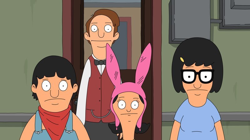 Familie Belcher machen eine Zugreise. Während die Kinder in einem anderen Zugabteil untergebracht sind und das Bordrestaurant überfallen wollen, nehmen Bob und Linda an einer Weinprobe teil: Gene (l.), Tina (r.) und Louise (M.) … – Bild: Comedy Central