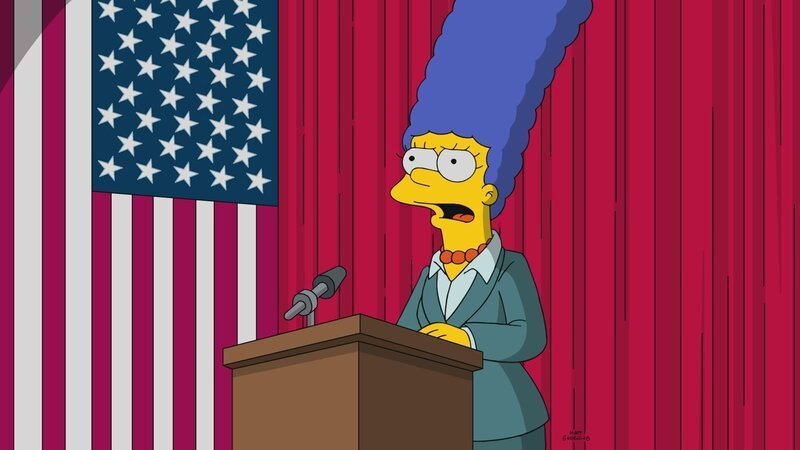 Marge (Bild) beschließt, sich als Bürgermeisterin aufstellen zu lassen, nachdem sie von Bürgermeister Quimby mit einem frauenfeindlichen Kommentar zum Schweigen gebracht wurde … – Bild: Fox