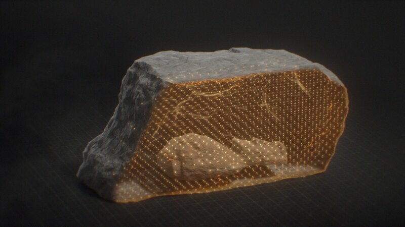 Visualization of a stone statue within an uncarved rock – Bild: Go Button Media