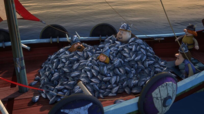 Die Wale bedanken sich auf ihre Weise: mit Fisch. – Bild: ZDF und studio100media