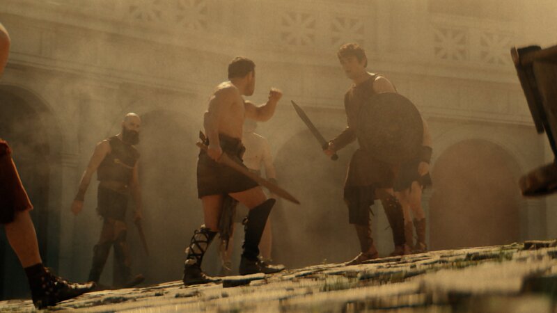 Nachstellung: Commodus trainiert als Gladiator im Ludus. – Bild: Dash Pictures