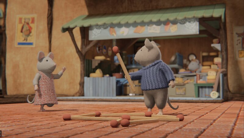 Julia (l,) beschreibt Sam (r.), wie ihr Haus auf ihrer Heimatinsel ausgesehen hat. Sam legt den Grundriss mit Streichhölzern nach. – Bild: Cielo Films – Caribara /​ ZDF