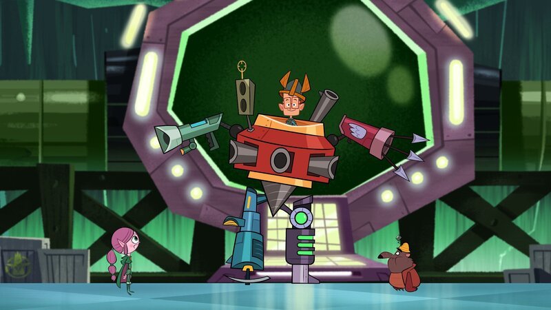 Marcus’ selbstgebastelter Roboter ist nicht sehr stabil, wie Ephi und Ratrick feststellen. – Bild: ZDF/​Mondo TV France