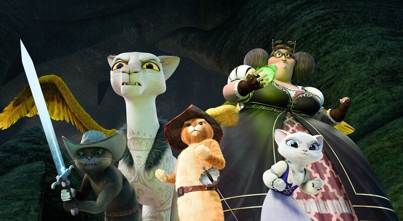 l-r: El Guante Blanco, Sphinx, Puss in Boots, The Duchess, Dulcinea – Bild: ORF/​Universal