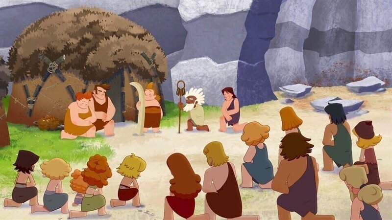 Im Dorf wird Nob als Auserwählter gefeiert, weil er erzählt hat, dass er es war, der das Horn aus dem Felsen gezogen hat. – Bild: Kinderkanal