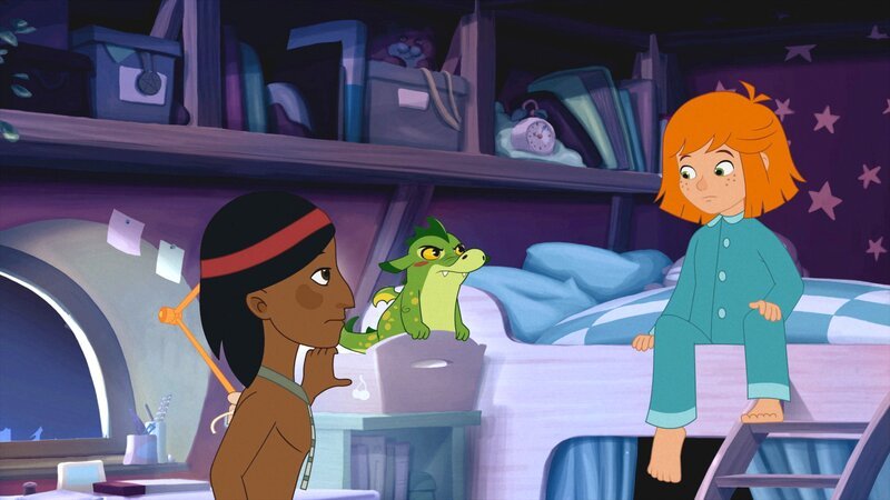 Lilli und Hektor sprechen mit dem Indianerjungen. – Bild: ORF 1