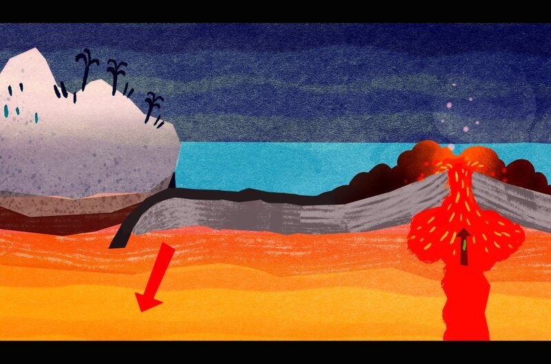 Am sogenannten Mittelozeanischen Rücken bildet sich neuer Meeresboden – etwa so, wie bei einer Rolltreppe Elemente aus dem Boden fahren. – Bild: BR/​mobyDOK