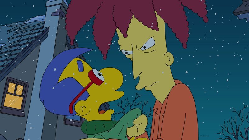 Tingeltangel-Bob (r.) macht dem verängstigten Milhouse (l.) klar, dass er Bart um jeden Preis finden will, um ihn endlich endgültig umbringen zu können. Wird der Sträfling Bart wirklich finden? – Bild: Fox and its related entities