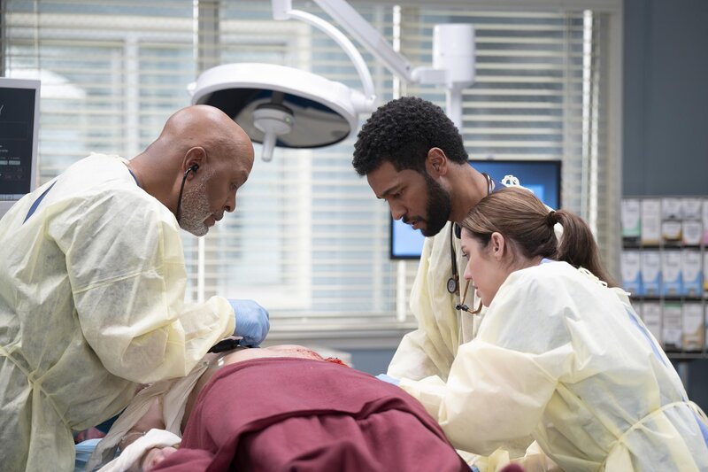 (v.l.n.r.) Dr. Richard Webber (James Pickens jr.); Winston Ndugu (Anthony Hill); Dr. Jules Millin (Adelaide Kane) – Bild: Anne Marie Fox