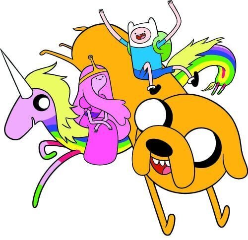 L-R: Lady Rainicorn (Niki Yang), Princess Bubblegum (Hynden Walch), Jake (John DiMaggio), Finn (Jeremy Shada) – Bild: Turner /​ CARTOON NETWORK