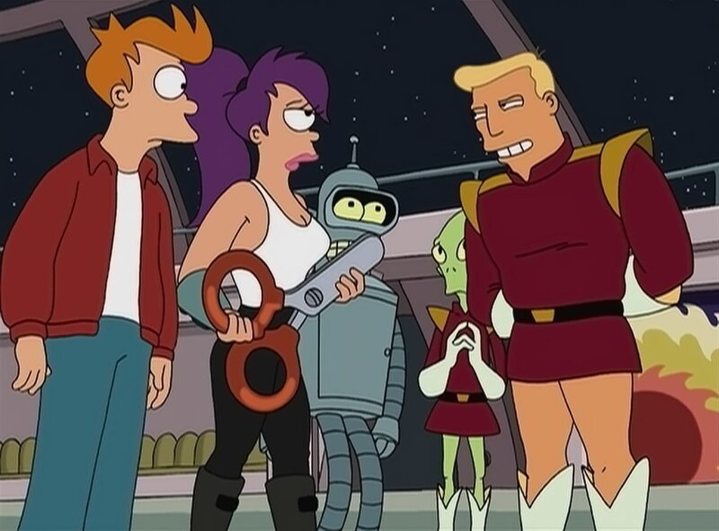 (v.l.n.r.) Fry; Leela; Bender; Kif Kroker; Zapp Brannigan – Bild: Fox and its related entities