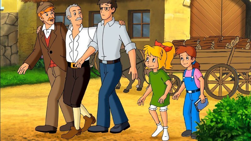 „Bibi Blocksberg“, „Reise in die Vergangenheit.“ Die Blockbergs reisen nach Irland, um Verwandte von Bibis Mutter zu besuchen. Als Bibi in einer Scheune die Reste eines Flugapparates entdeckt, beschließt sie, sich mit ihrer Cousine Margie in die Zeit zurückzuhexen, in der der Apparat gebaut wurde. Kaum im Gestern angekommen, lernen die zwei den begabten Bauernsohn Liam kennen. Liam hat das Fluggerät gebaut und träumt davon, eines Tages ein großer Erfinder zu werden. Bibi und Margie wollen ihm helfen, sich diesen Wunsch zu erfüllen. – Bild: ORF, Wuerzburggasse 30, A-1136 Wien