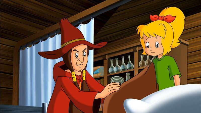 Mahagoni (l.) hat Kartoffelbrei untersucht und überlegt, wie sie ihn heilen kann. – Bild: ZDF/​Kiddinx