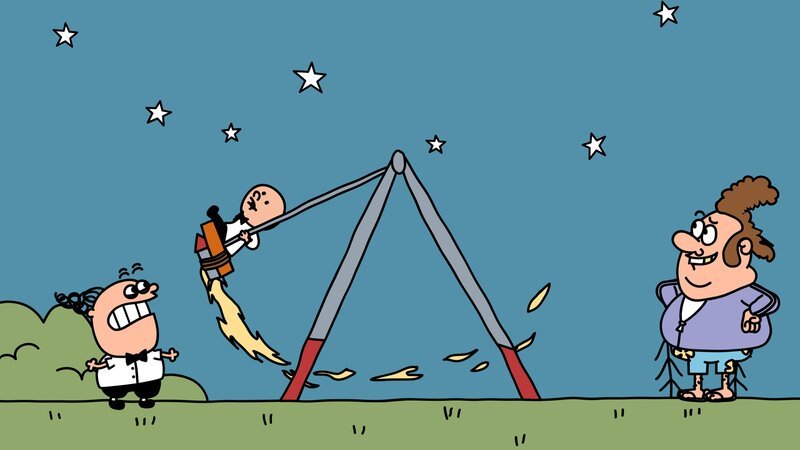 Onkel Knut hat Pulvers Schaukel mit einer Rakete versehen. – Bild: NDR/​DR & Nice Ninja