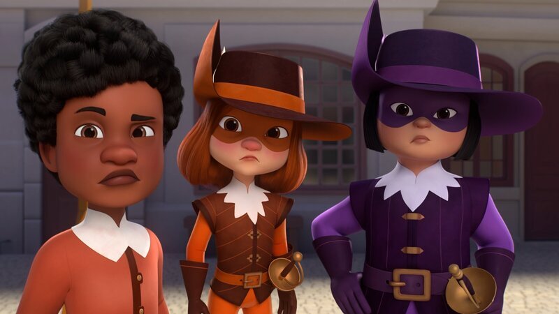 Alex (l.), D’Artagnan (M.) und Porthos (r.) wundern sich über die Berichte über einen riesengroßen Wolf, der im Wald vor Paris sein Unwesen treiben soll. – Bild: Method Animation – Palomar – ZDF – ZDF Studios