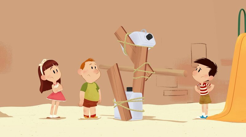 Isabell, Otto und Nick bauen eine Statue. – Bild: SWR/​MEDIA VALLEY – BELVISION/​Le Petit Nicolas®