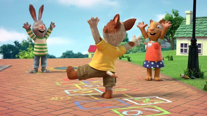 Pip und Posy freuen sich mit Zac über seine gute Leistung! Vielleicht gibt es doch eine Medaille für ihn? – Bild: ZDF/​Magic Light Pictures LTD 2023