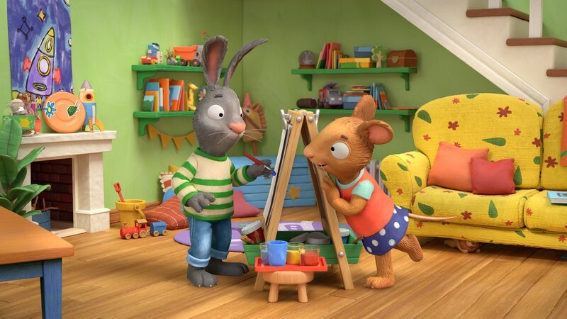 Pip und Posy malen jeweils ein Bild füreinander. – Bild: ZDF und (c) Magic Light Pictures LTD 2023.