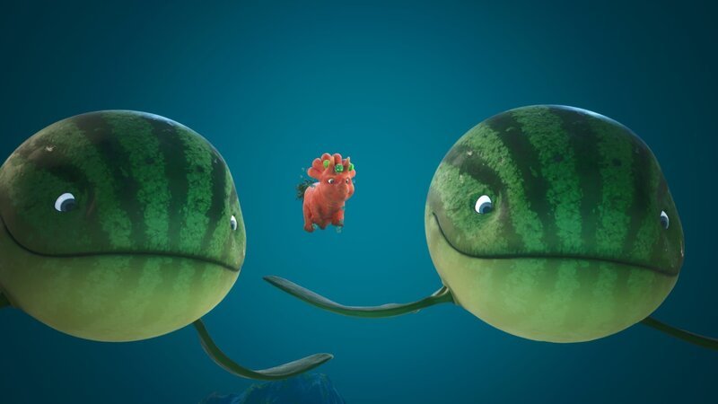 Neben den Melonensuchus wirkt Ginger winzig klein. – Bild: ZDF und Cheeky Little Media