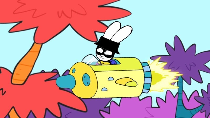 Nach einiger Übung schafft es Captain Hase, sein Raumschiff in die richtigen Bahnen zu lenken. – Bild: ZDF und GO-N Productions