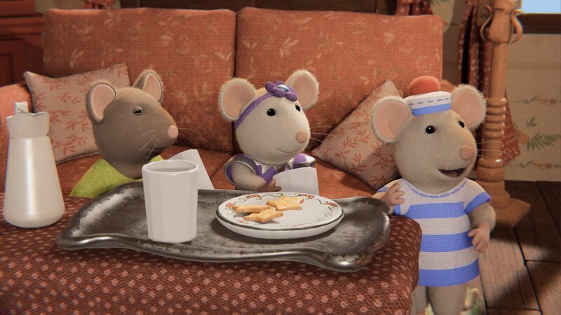 Die Drillinge der Familie Schlemmer sind zu Besuch bei Oma Gouda. Dort werden sie mit Saft und Keksen verwöhnt. – Bild: Cielo Films – Caribara Product /​ ZDF