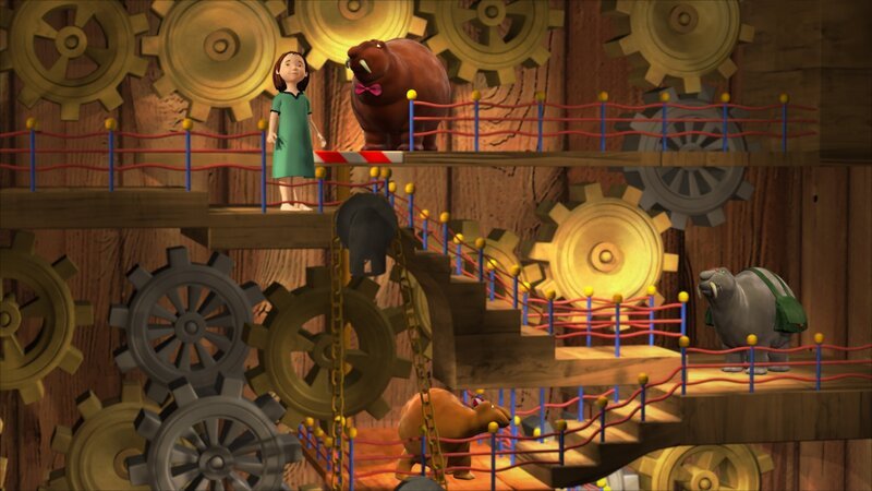 Luzi und die Moffels müssen unbedingt etwas in der Kuckucksuhr reparieren. – Bild: rbb/​DIGITRICK Berlin