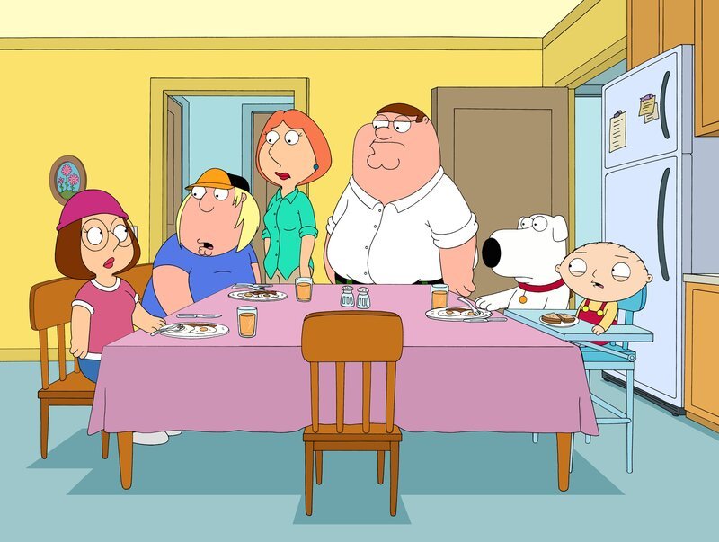 (v.l.n.r.) Meg Griffin; Chris Griffin; Lois Griffin; Peter Griffin; Brian Griffin; Stewie Griffin – Bild: 2007⁠–⁠2008 Twentieth Century Fox Film Corporation. All rights reserved. Lizenzbild frei