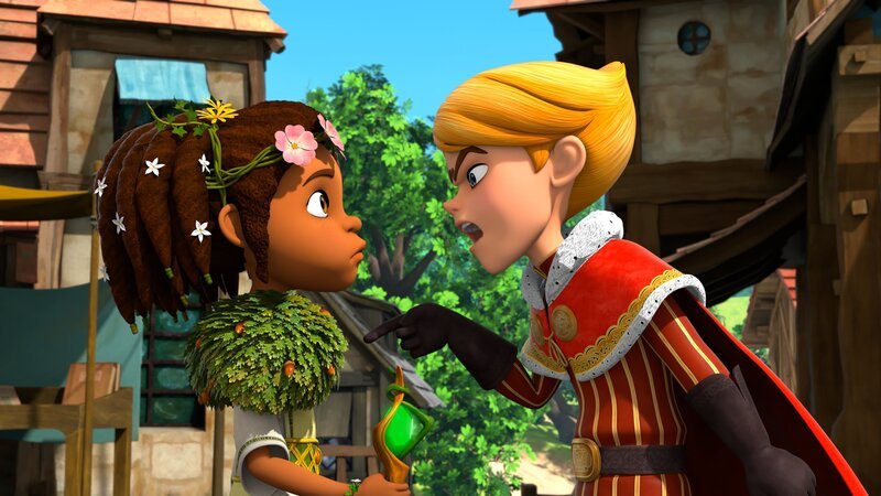 Prinz John (r.) macht Katell (l.) für das Ungeheuer verantwortlich, das in Sherwood gesichtet wurde. – Bild: Method Animation /​ ZDF /​ ZDF Studios