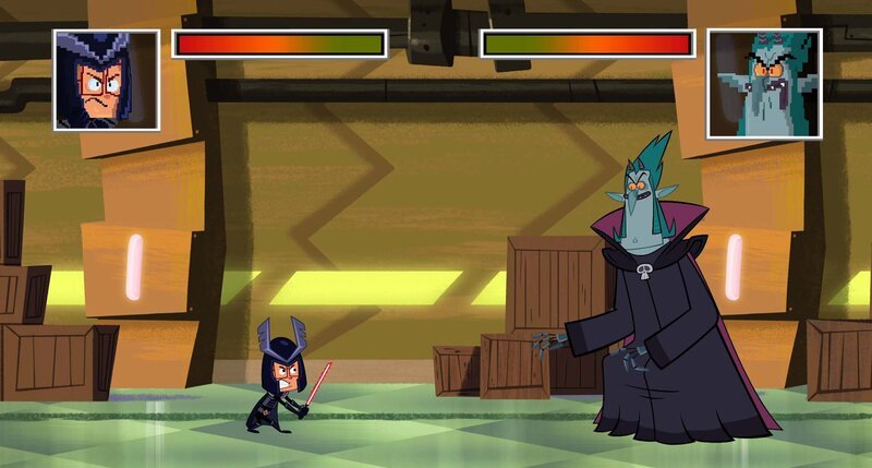 In der neuen Superrüstung nimmt Marcus (links) es mit Vipkrad auf. – Bild: ZDF/​Mondo TV France