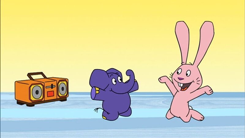 Hase und Elefant haben viel Spaß bei Musik und Tanz. – Bild: WDR