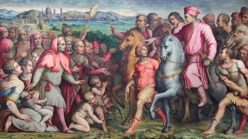 Von seinen Feinden einst aus Florenz vertrieben, wird Cosimos der Ältere bei seiner Rückkehr aus dem Exil von den Bürgern begeistert empfangen. – Bild: phoenix/​ZDF/​Azoor Photo