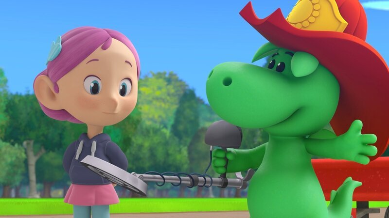 Mit diesem piependen Ding wollen Stella und Grisu den Stein aus dem Weltall finden. – Bild: ZDF und © 2023 MONDO TV Group