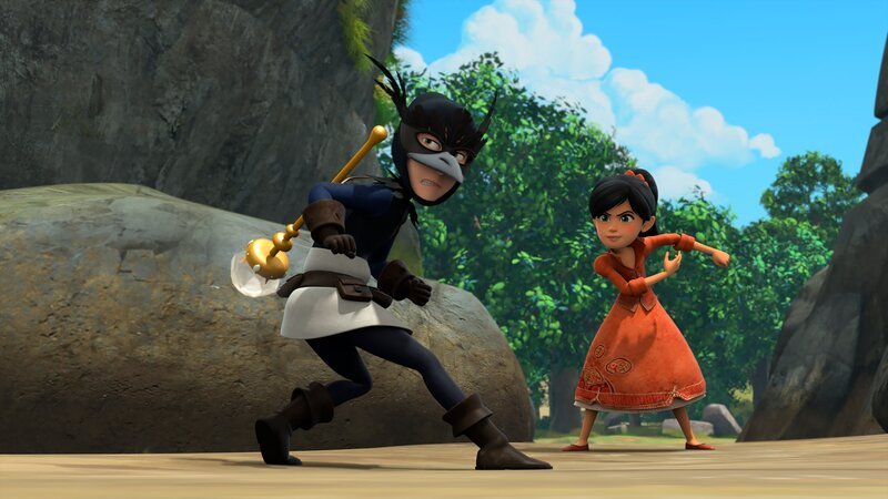 Scarlett (r.) versucht, die diebische Elster (l.) zu stellen. Doch die gerissene Diebin lässt sich nicht so leicht fangen. – Bild: Method Animation – ZDF /​ ZDF Studios