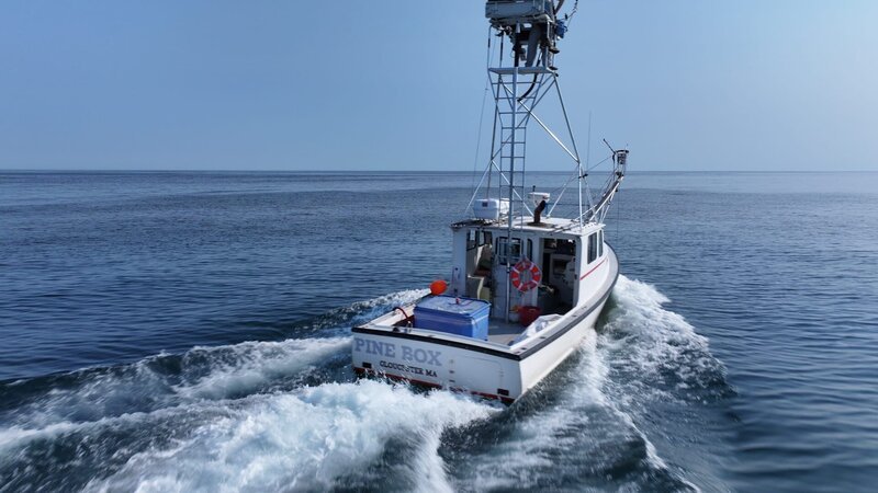 Pine Box steams out on the water with Cast on the Perch – aerial shot from behind. – Bild: Warner Bros. Discovery, Inc. or its subsidiaries and affiliates