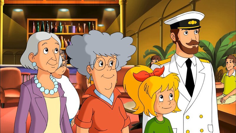 Die Gräfin, Oma Grete, Bibi und der Kapitän staunen über die tolle Bühnenshow. – Bild: ZDF/​Kiddinx-Berlin