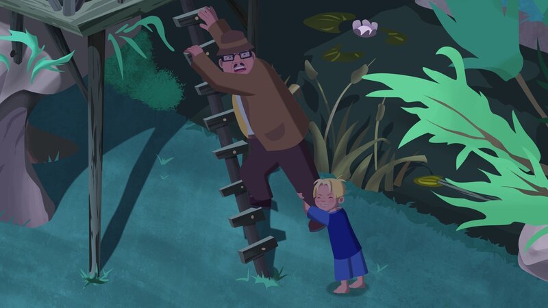 In Maus’ Augen ist Herr Voisin ein Verbrecher, der das Baumhaus nicht betreten darf. – Bild: ZDF /​ WunderWerk GmbH