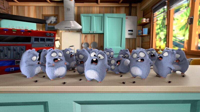 Es sieht auf den ersten Blick lustig, aber eigentlich kommt es gerade zu einem Problem in der Rangerhütte: Die Lemminge sind von Flöhen befallen! Grizzy beschließt, den Tierchen den Garaus zu machen. – Bild: Studio Hari S.A.R.L.