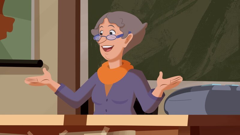 Frau Streng ruft zur Klassensprecher-Wahl auf. – Bild: ZDF/​WunderWerk GmbH