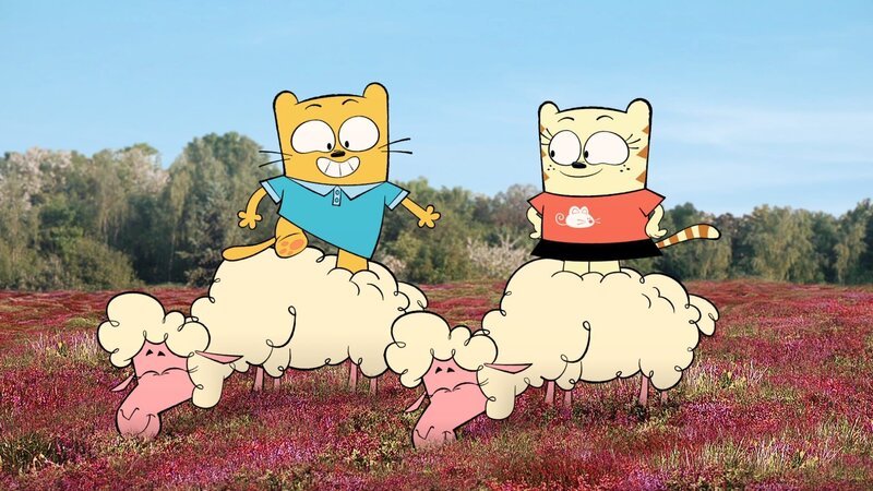 Ollie und Moon reiten auf Schafen. – Bild: BR/​2017 Cottonwood Media