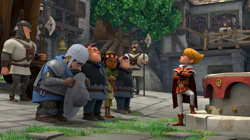 Als Beweis seiner Treue liefert der Sheriff zusammen mit seinen Söhnen Katell an Prinz John aus. – Bild: Method Animation – ZDF /​ ZDF Studios