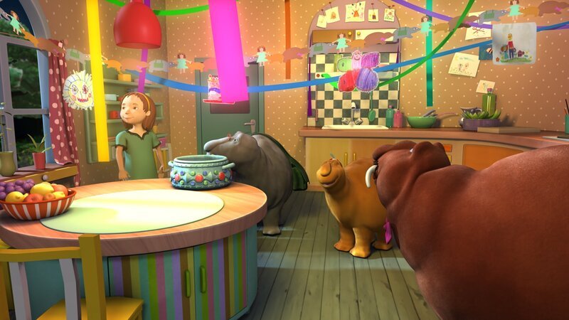 Luzi braucht morgen ein Geburtstagsgeschenk für ihren Papa und hofft, dass die Moffels ihr helfen können. – Bild: rbb/​DIGITRICK Berlin