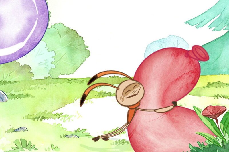 Guetnachtgschichtli – Giggelibug: En ticke Knuddel. Dä Giggelibug schwirrt ufeme Luftballon devo (Staffel 1, Folge 6). – Bild: SRF1