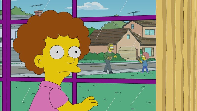 „Die Simpsons“, „Mein Todd, mein Todd, warum hast du mich verlassen?“. Ned begegnet im Traum seine verstorbene Frau Maude. Er ist zu Tränen gerührt. Sein Sohn Todd hingegen erinnert sich kaum noch an seine Mutter. Um seinem Gedächtnis auf die Sprünge zu helfen, sieht Todd sich alte Videos vom Weihnachtsfest der Familie an. Dabei kommen ihm jedoch Zweifel, dass seine Mutter an einem besseren Ort ist und er fällt vom Glauben ab. Ned ist schockiert. Um seinem Sohn wieder Gottesfurcht einzuflößen, holt er sich ausgerechnet Hilfe von den Simpsons. – Bild: Twentieth Century Fox Film Corporation