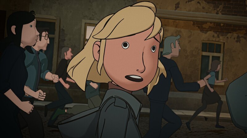 Fritzi möchte an der Demonstration teilnehmen, doch diese gerät außer Kontrolle. – Bild: MDR/​WDR/​SWR/​Balance Film/​Lutterbeck