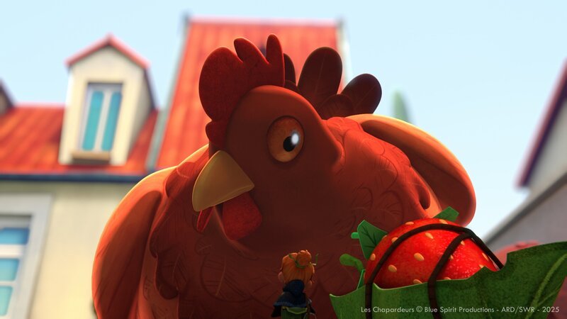 Ein Huhn wird auf Arrietty aufmerksam. – Bild: SWR/​Blue Spirit Productions