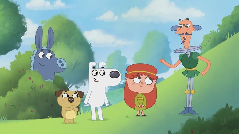 Die Idee, dass Suzanna die Rollen übernehmen soll, gefällt Dog, Puck und dem Regisseur. – Bild: KiKA/​Dog Loves Productions Limited 2020