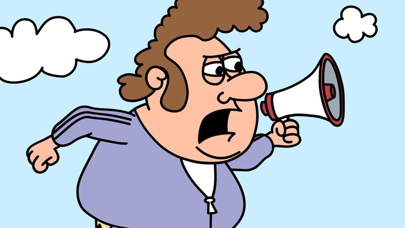 Onkel Knut spricht über ein Megafon zu den Bürgern. – Bild: NDR/​DR & Nice Ninja & Lowe Haak