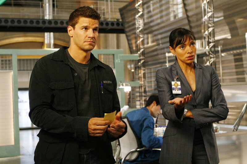 Booth (David Boreanaz) und Dr. Cam Saroyan (Tamara Taylor) warten auf die Ergebnisse der Untersuchung des Schädels. – Bild: RTL /​ FOX /​ Ein Kannibale und der Hunger auf mehr