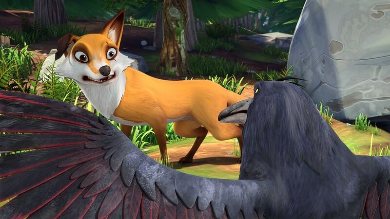 Krobak begibt sich für die Gänse in Gefahr und verjagt Smirre, seinen einstigen Partner. – Bild: BR/​Studio 100 Animation/​Studio 100 NV